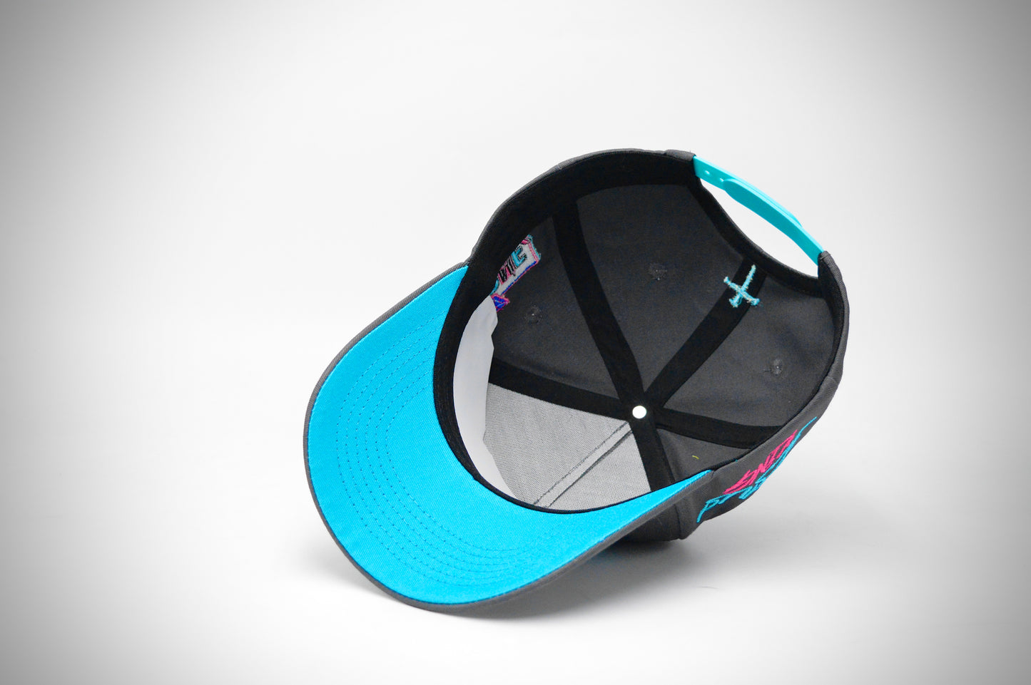 Grey & Terquoise Metanoeō 5 Panel snap back cap