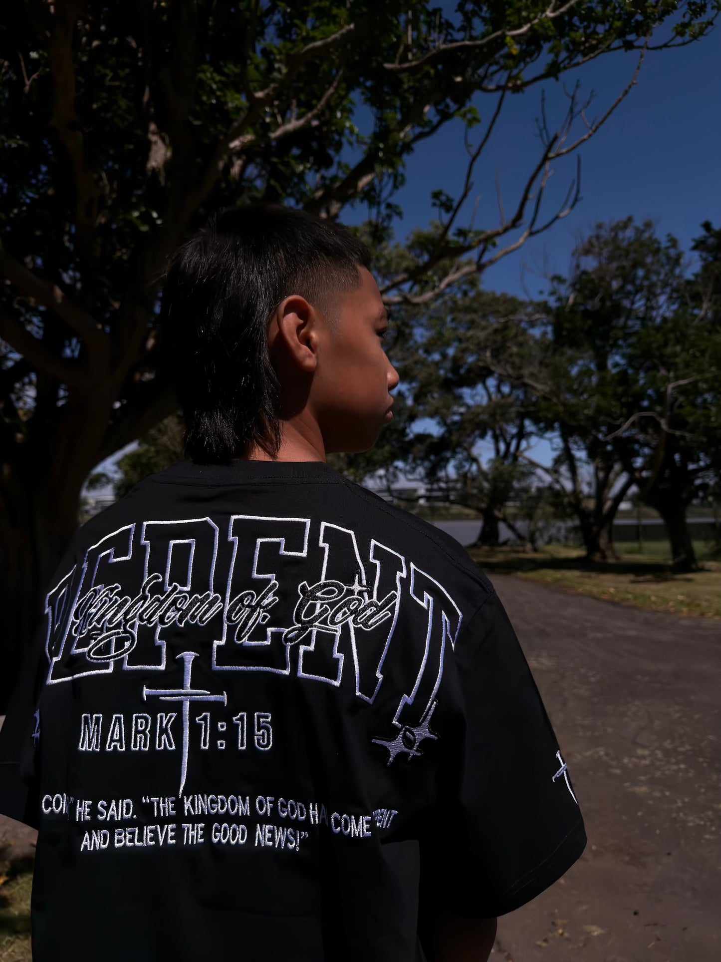 MRK1:15 White Embroidered Black Classic Tee