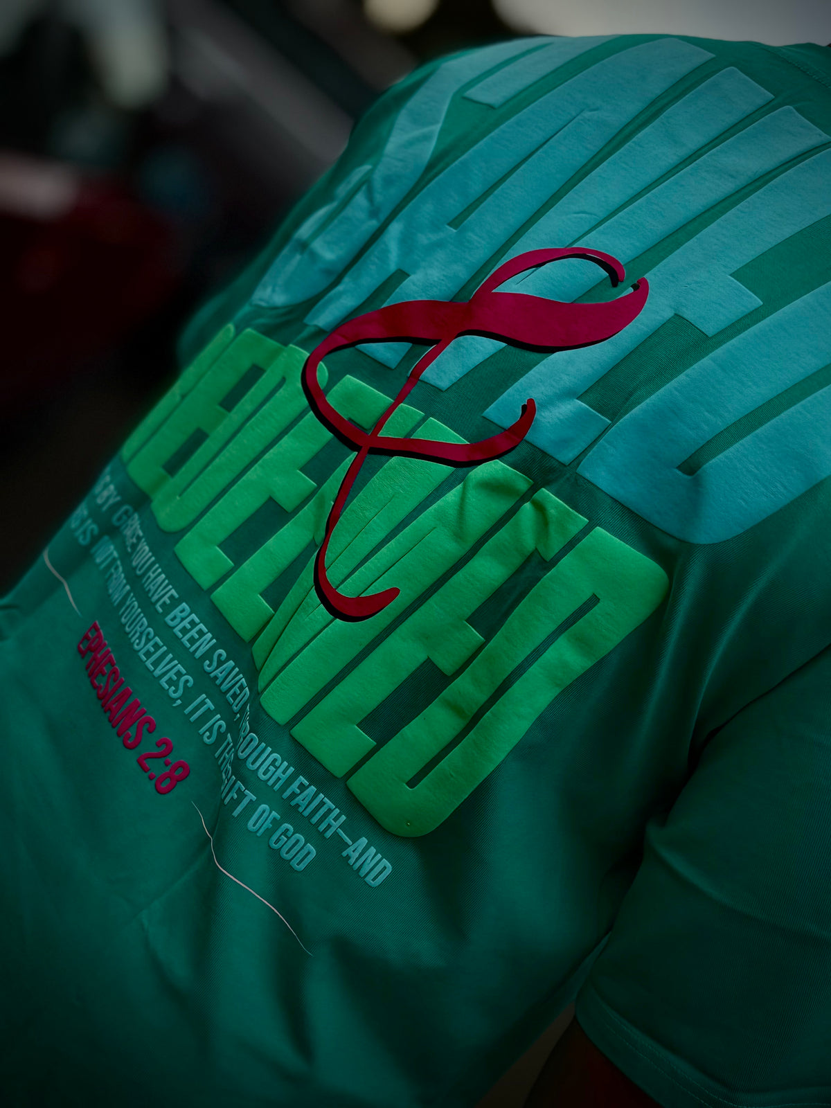 Ephesian 2:8 Aqua/Teal Oversized Tee