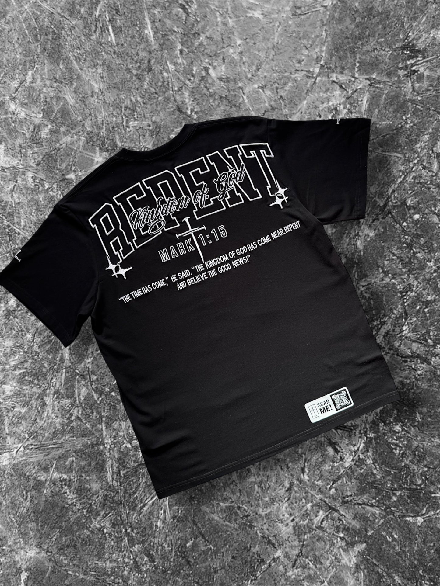 MRK1:15 White Embroidered Black Classic Tee